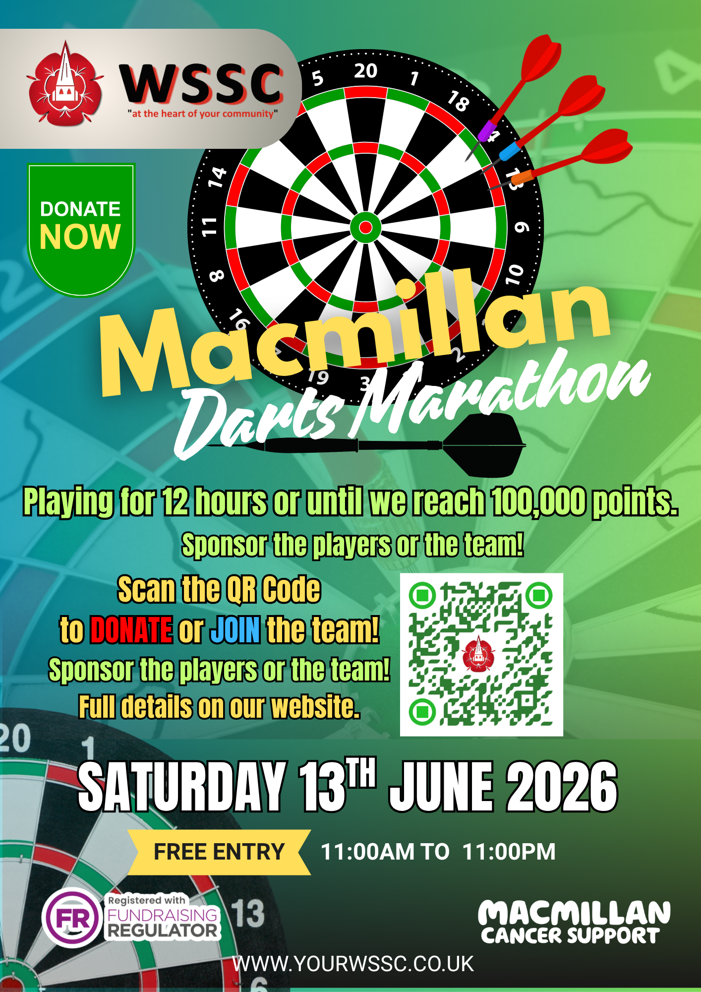 Macmillan Darts marathon at WSSC